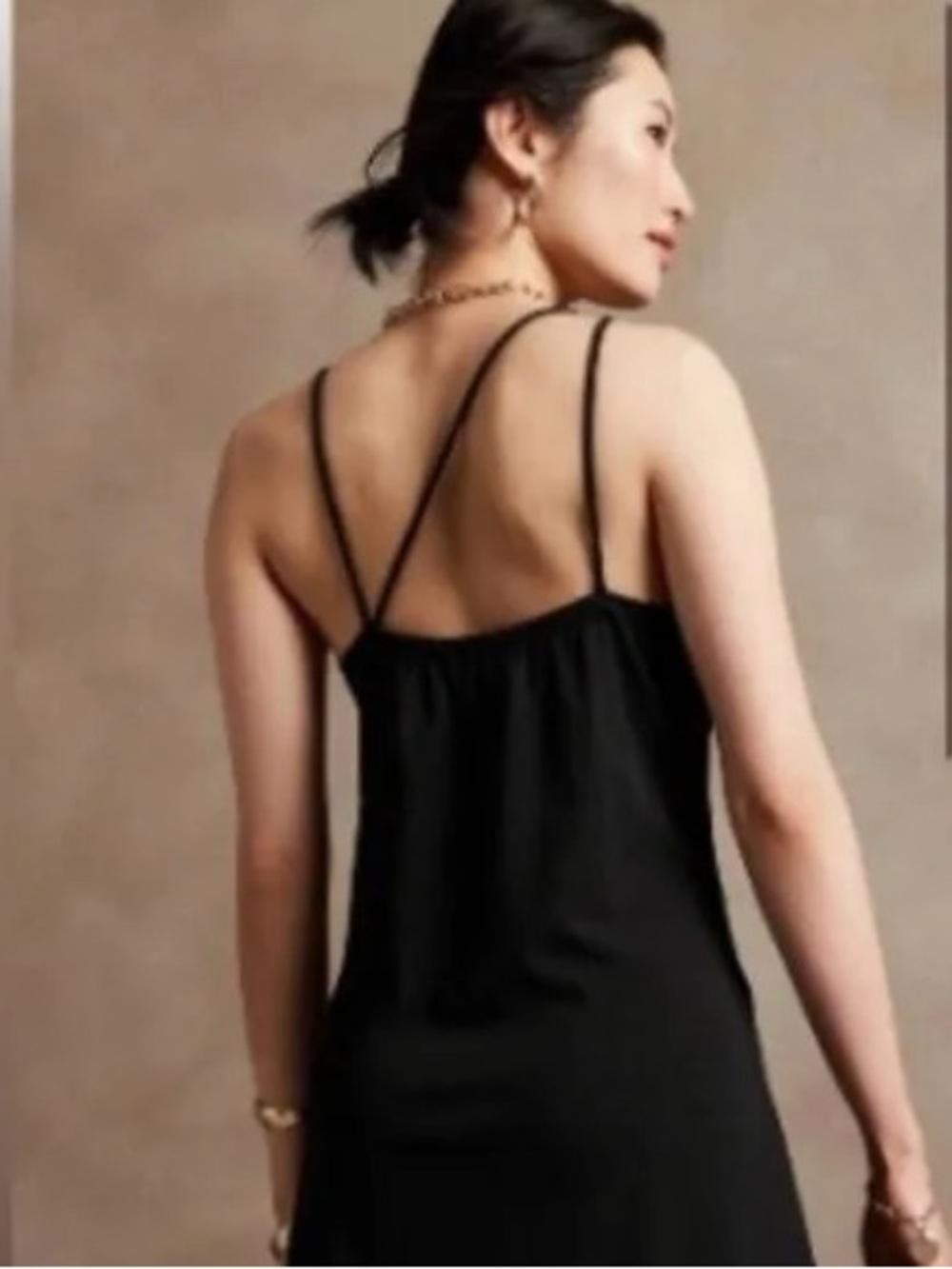 Banana Republic | Women’s Black  Asymmetric Spaghetti-Strap Knit Mini Dress Sz L